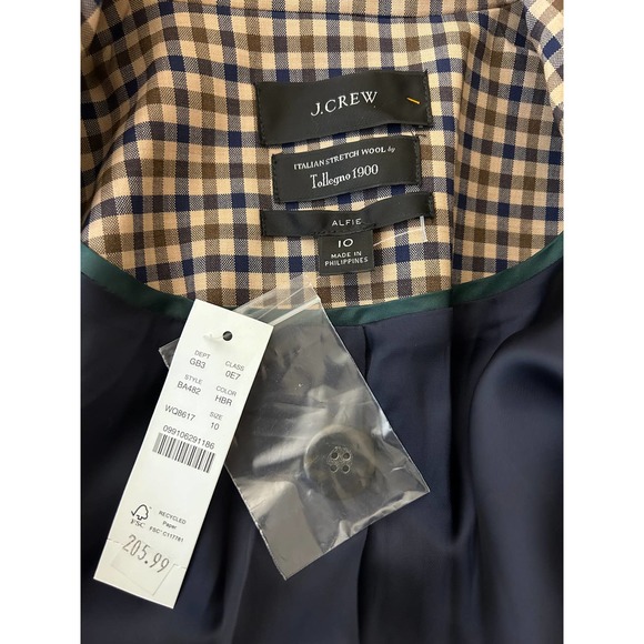 J.CREW Tollegno 1900 Alfie Plaid Italian Stretch Wool Blazer Size 10 0374 - Picture 3 of 4